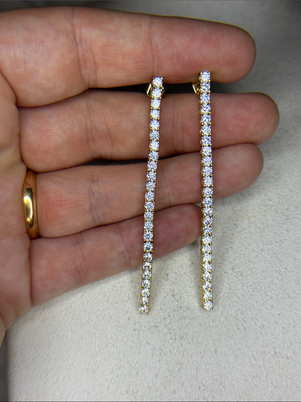 cubic zirconia gold plated long dangle earrings new with dust bag